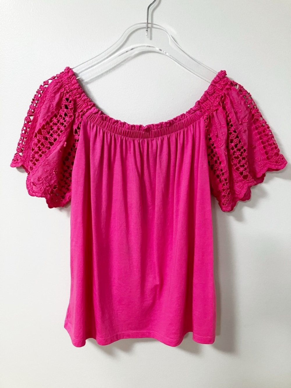 Lilly Pulitzer | Pink Fayette Off Shoulder Eyelet Top M Barbiecore Girly Preppy
